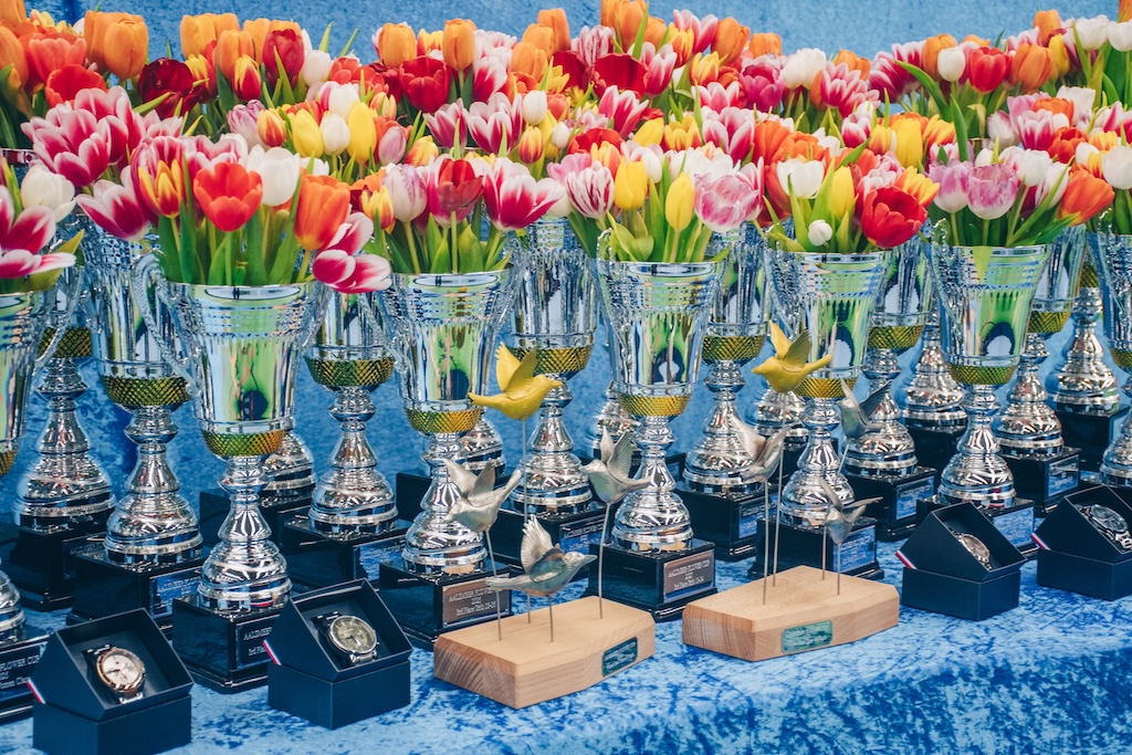 Photo of the winner cups with flowers